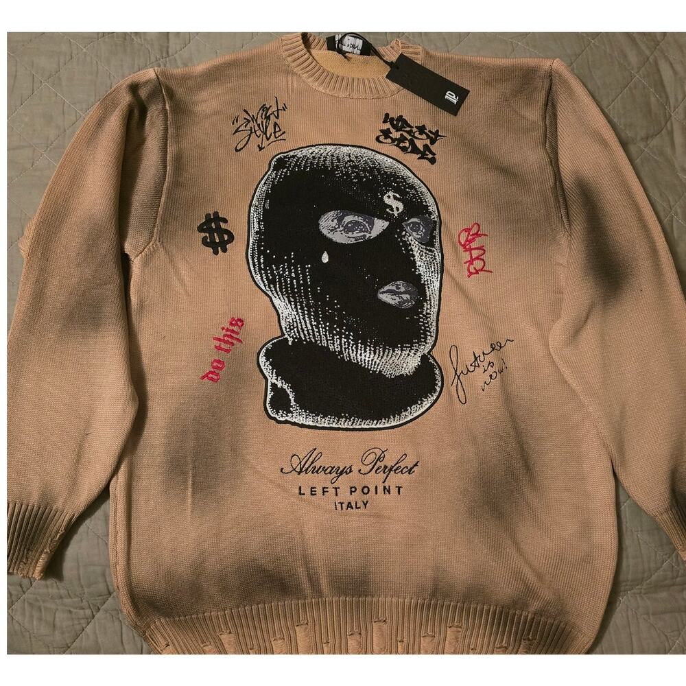 Left Point Italy graphic crewneck ," Mask Gangster"- Large